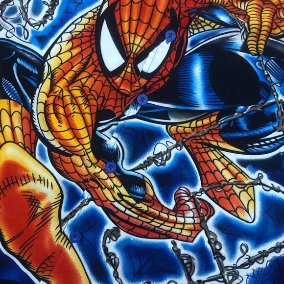 2002 RARE Marvel Tag SPIDER MAN Shirt Men's M Button Up Graphic All Over Blue - Picture 2 of 5